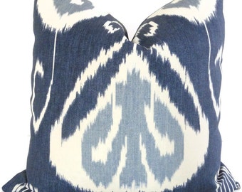 Indigo Ikat Decorative Pillow Cover, Kravet Bansuri 18x18, 20x20, 22x22 Eurosham or lumbar pillow, toss pillow, accent pillow, throw pillow