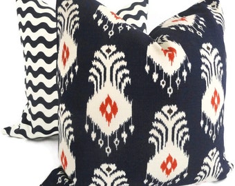 Nate Berkus Navy Blue and Red Ikat Decorative Pillow Cover Lumbar pillow, Accent Pillow, Throw Pillows,