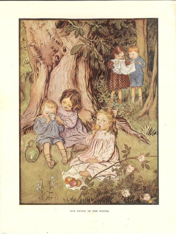 Items similar to 1910 Antique Edwardian Children's Print Young Children ...