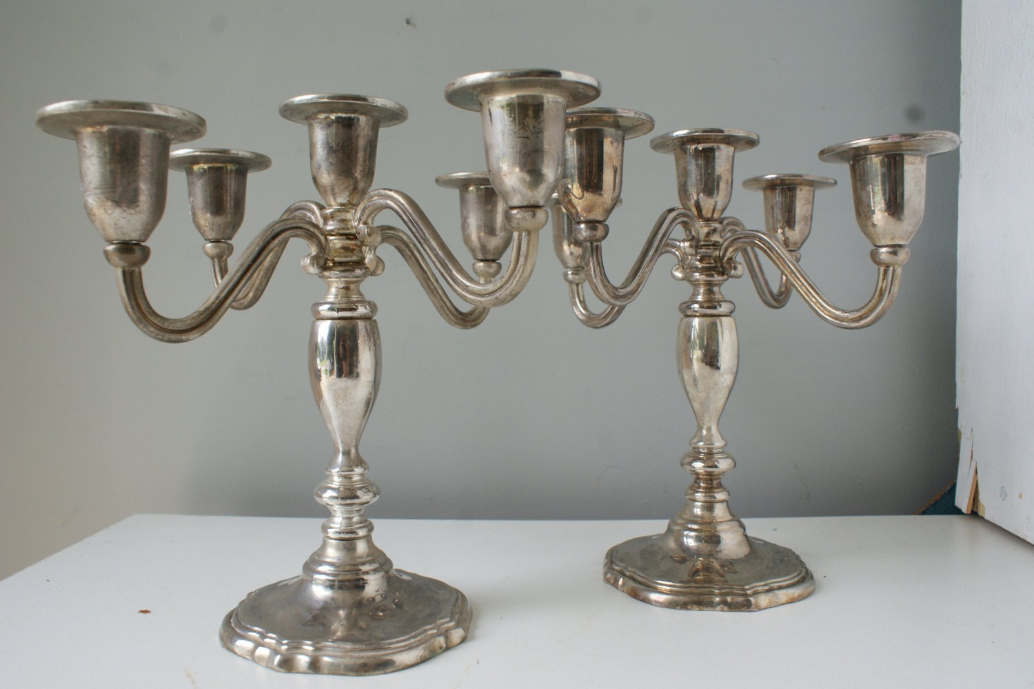 SALE Godinger 5 Arm Candelabras. Pair of Candelabras. Fold