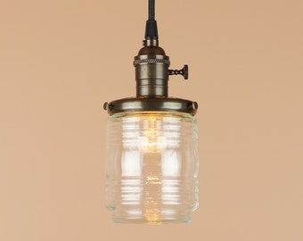 Lighting w/ Nautical Marine Globe Jar - Pendant Light w/ Antique Reproduction Cloth Wire - Hand Finished in Oil Rubbed Bronze