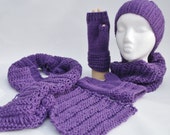 Knitting Pattern scarf, cowl, head warmer and fingerless mittens.