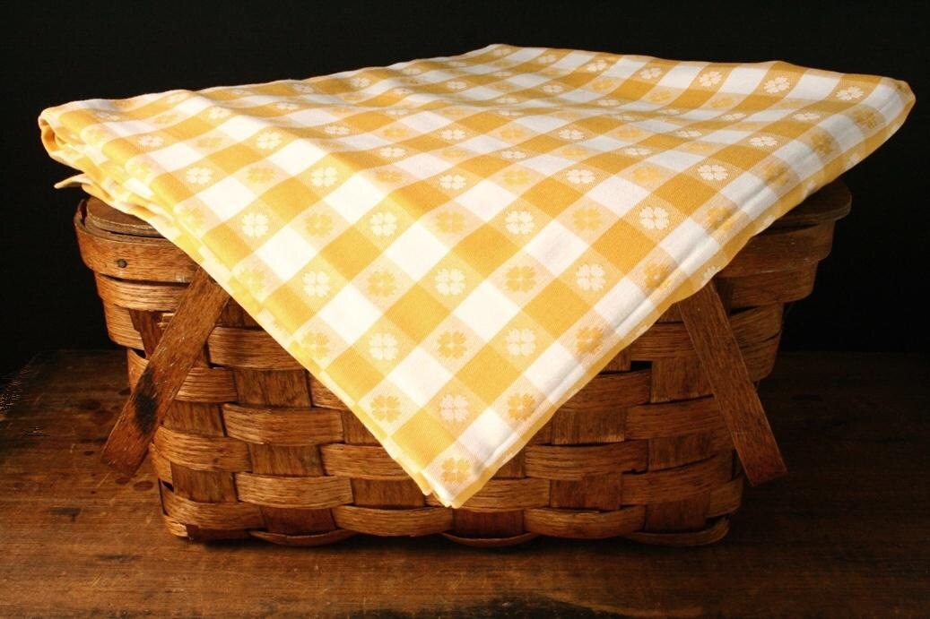 Vintage picnic tablecloth Yellow and white tablecloth