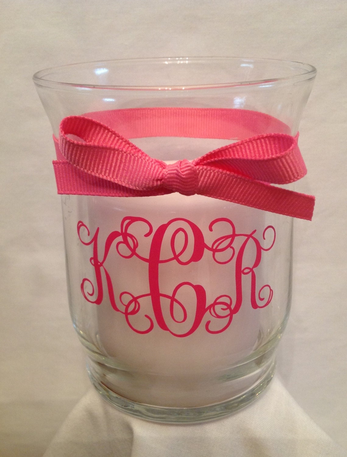 Personalized GLASS CANDLE HOLDER with Monogram Name Initial
