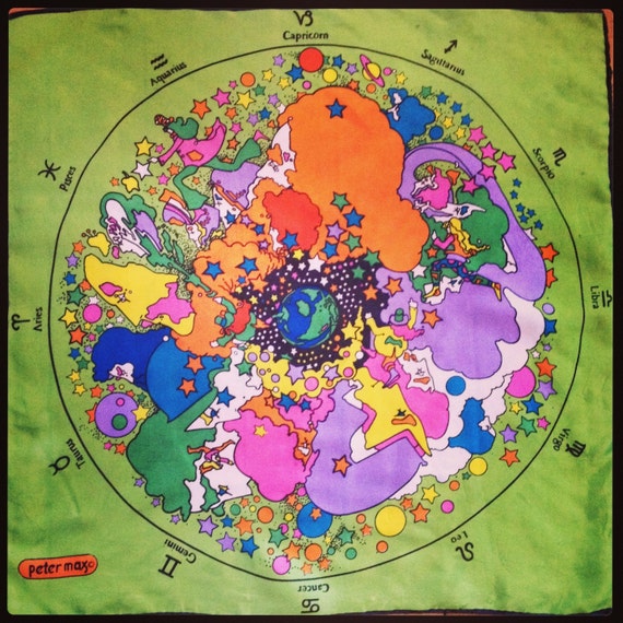 SALE PETER MAX Zodiac Scarf / 1960s 60s Astrology Psychedelic
Peter Max 60s