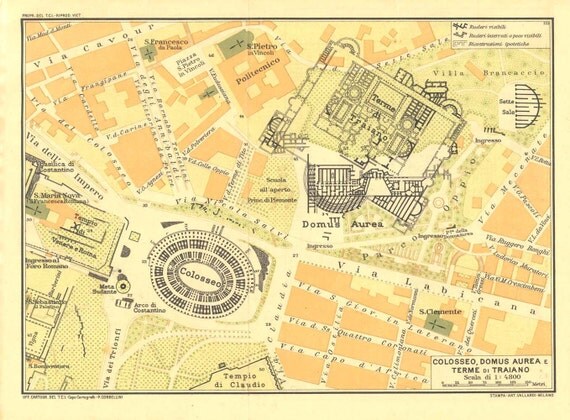 1933 Colosseum Domus Aurea and Bath of Trajan Vintage Map