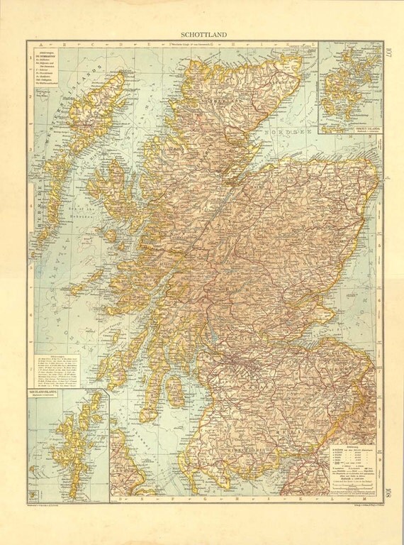 Old Map of Scotland 1922 Antique Lithograph