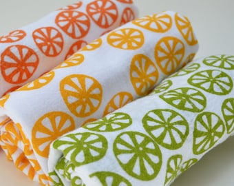 Flour Sack Dish Towel - Citrus Slice: Orange or Green or Yellow