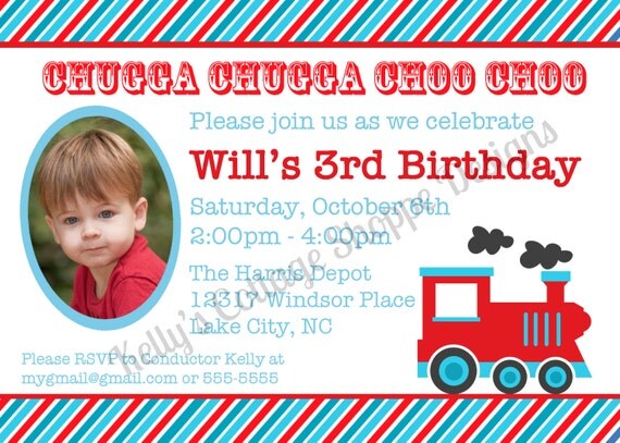 Vintage Train Photo Birthday Party Invitation.... Custom, Printable, Digital Il_570xn