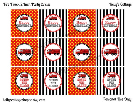 Fire Truck 2 Inch Party Circles, Instant Download, Printable, Cupcake Toppers, Favor Tags, Decorative Circles Il_570xn
