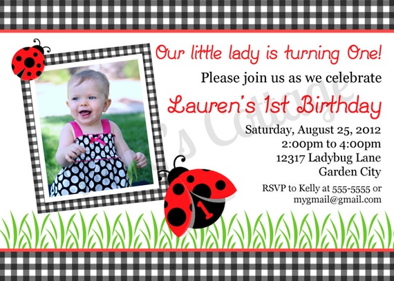 Ladybug Birthday Party Photo Invitation.... Custom, Printable, Digital Il_570xn