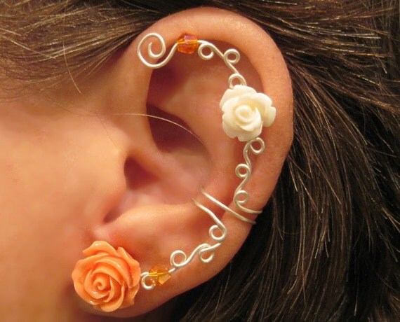 1 Non Pierced Cartilage Ear Cuff  Roses are by ArianrhodWolfchild
