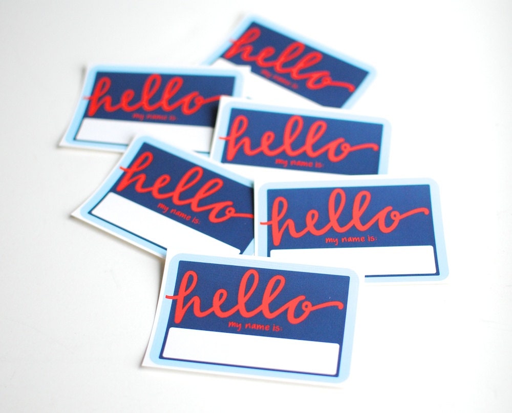 Fancy Name Tags Hand Lettered Red Script Hello My Name Is
