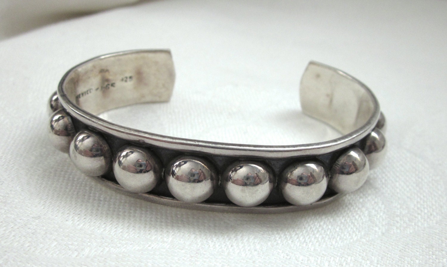 Mexican Sterling Silver Cuff Bracelet Chunky Round Silver