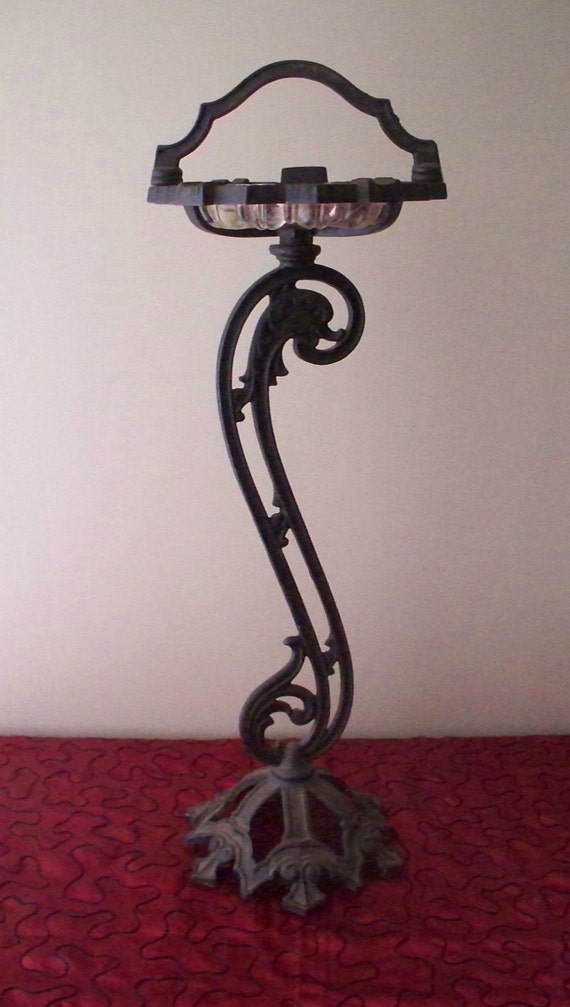 Antique Art Deco Cast Iron Dolphin Ash Tray Stand 1930's