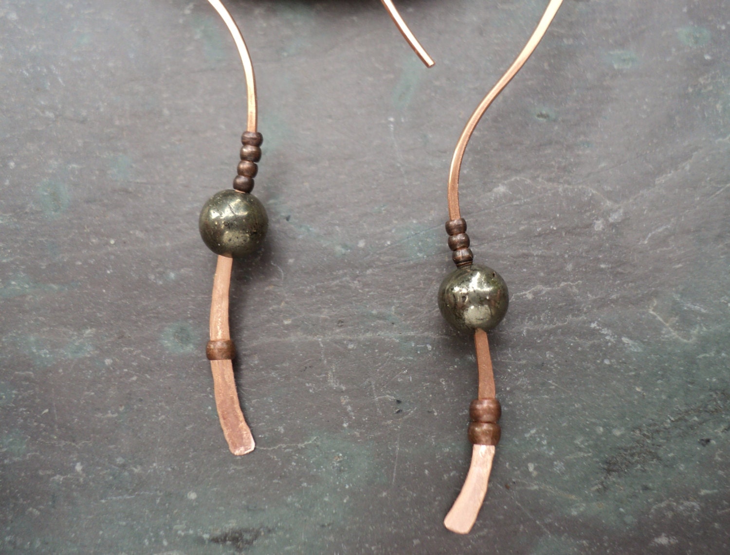 Copper and pyrite organic hoop threader by ARTdesignsbyannart
