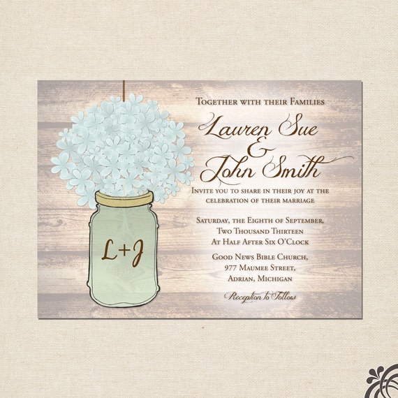 Items Similar To Mason Jar And Hydrangea Wedding Invitation Set On Etsy