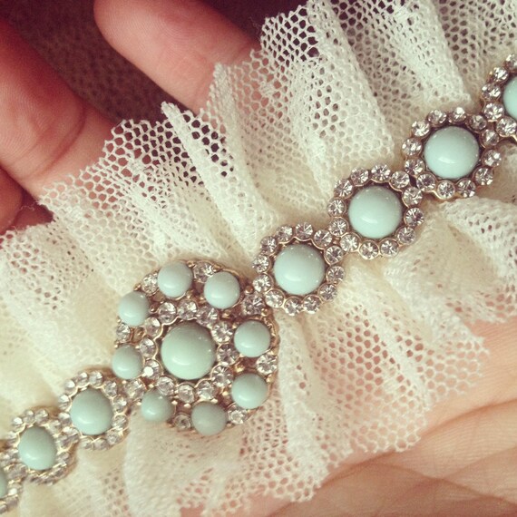 Bridal Garter Blue Rhinestone Vintage Style Jewelry PIece