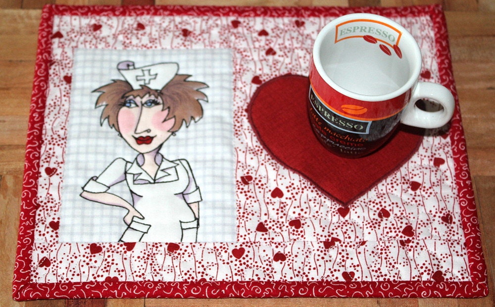 Nifty Nurse Mug Rug Quilted Mini Placemat Loralie Design