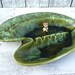 Green Mid Century California Pottery 703 Wade of California Ashtray, Large Ashtray, Swirl and Drip Paint Design, Table Art