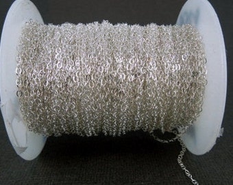 10 ft Sterling Silver Chain Flat Cable Chain 1.3mm-- By 10 FEET