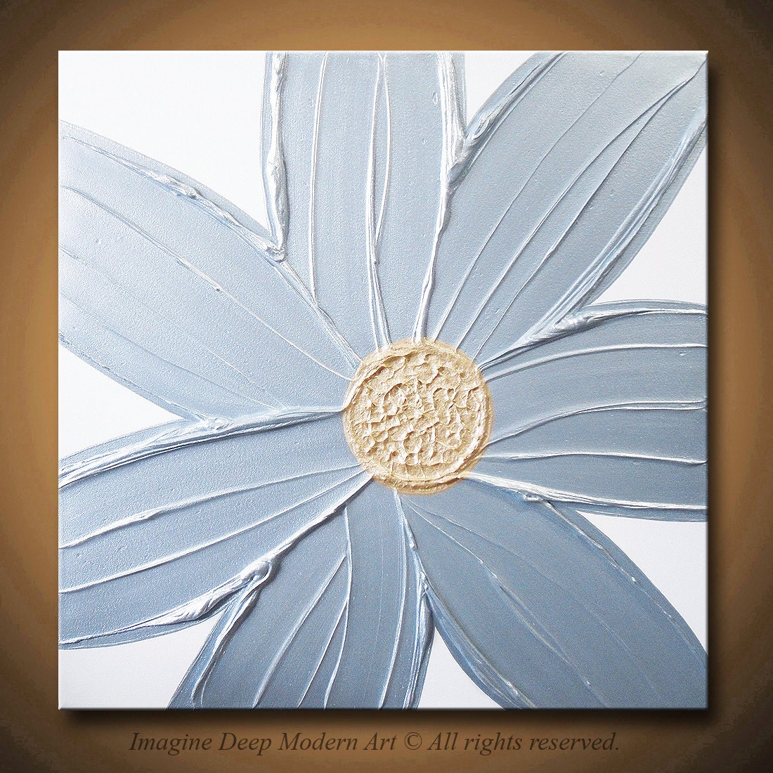 HUGE 40off SALE Painting Blue Flower Light Ice Metallic Pearl