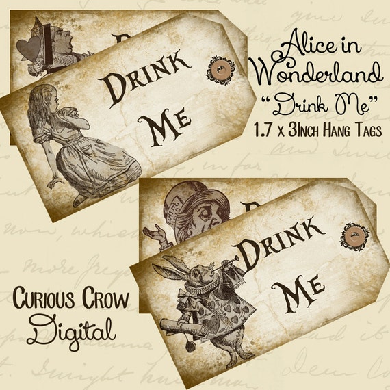 Drink Me Alice in Wonderland Characters Hang by CuriousCrowDigital