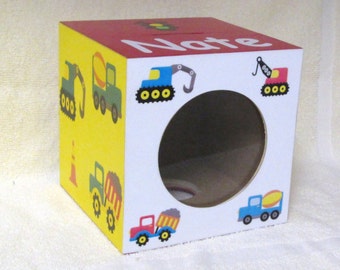 Bank - Wood - Piggy Bank, Personalized, Heavy Equipment, Bull dozier, Dump Truck