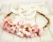 Pink Roses Floral Crown. Bridal Accessories. Bohemian. Pink and Yellow. Woodland. Rustic. Spring, Flower Crown, Bridal, Hair Accessories
