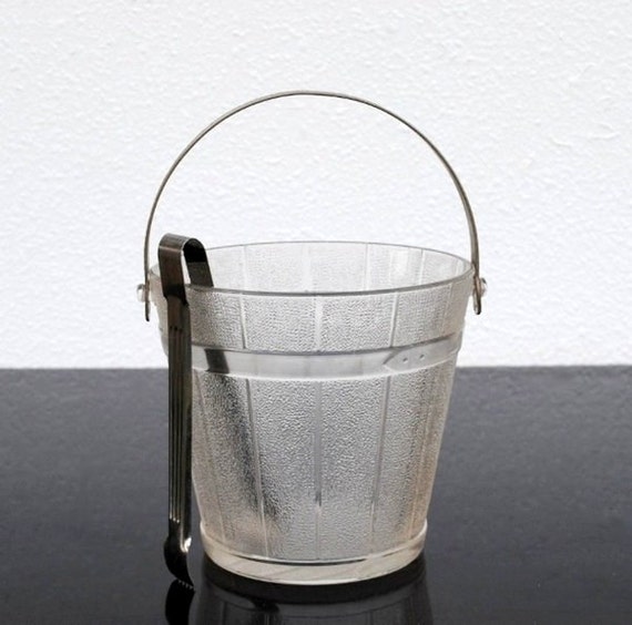 Vintage Glass Ice Bucket Pail Hammered Aluminum Handle