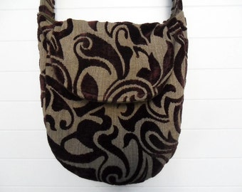 Bohemian Gypsy Bag Purse Purple Eggplant Cut Chenille