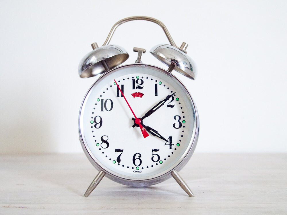 vintage silver alarm clock