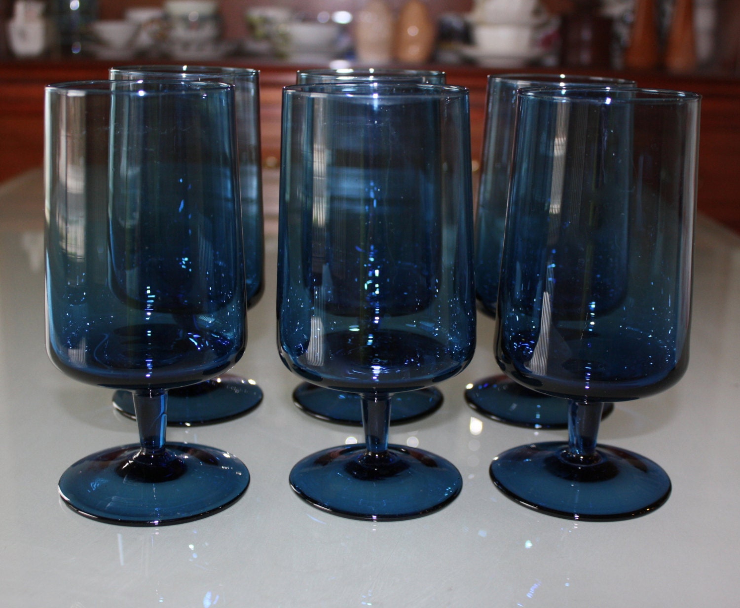 Vintage Indigo Blue Wine Glasses Set of 6 Barware