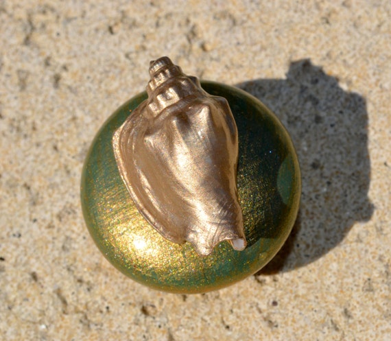 Golden Green Seashell Cabinet knobs or Drawer Pulls