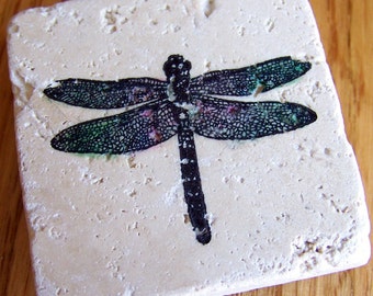 magnet, natural stone, tumbled tile - dragonfly