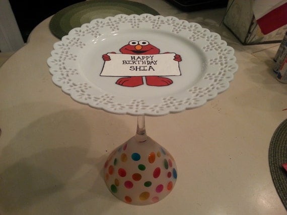 hand painted elmo cake plate stand cupcake stand sesame street confetti children's birthday party favor