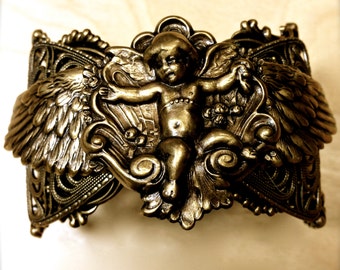 Steampunk Vintage Victorian Winged Angel Cherub Cuff