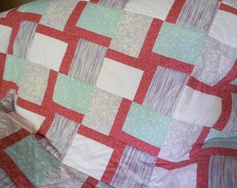 Floral Quilt, Multicolored Quilt, Striped Quilt, Pastel Quilt, Pink Quilt, Blue Quilt, Green Quilt, Teal Quilt