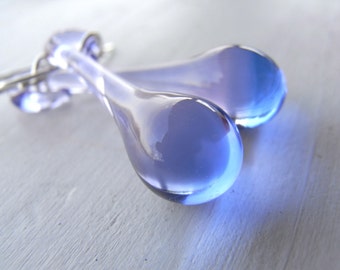 Purple & Blue earrings, TearDrop earrings, Boro Glass Earring , dangle earrings, Sterling Silver earrings ,purple jewelry, lampwork earrings