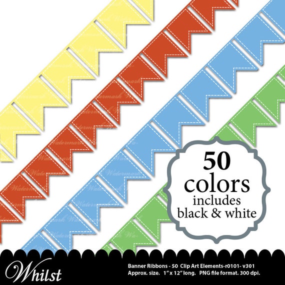 Digital ribbon clip art banner clipart, stitch bunting clipart digital ribbon banner scrapbooking : r0101 v301 black white Il_570xn