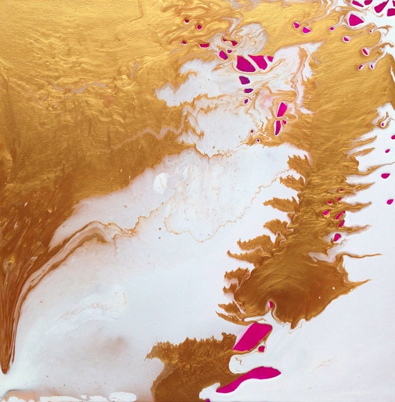 Abstract Painting Gold Pink and White 24x24