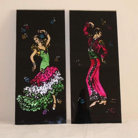Flamenco dancers reverse painted foil backed by ...