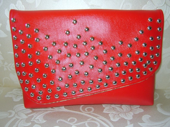 red studded clutch