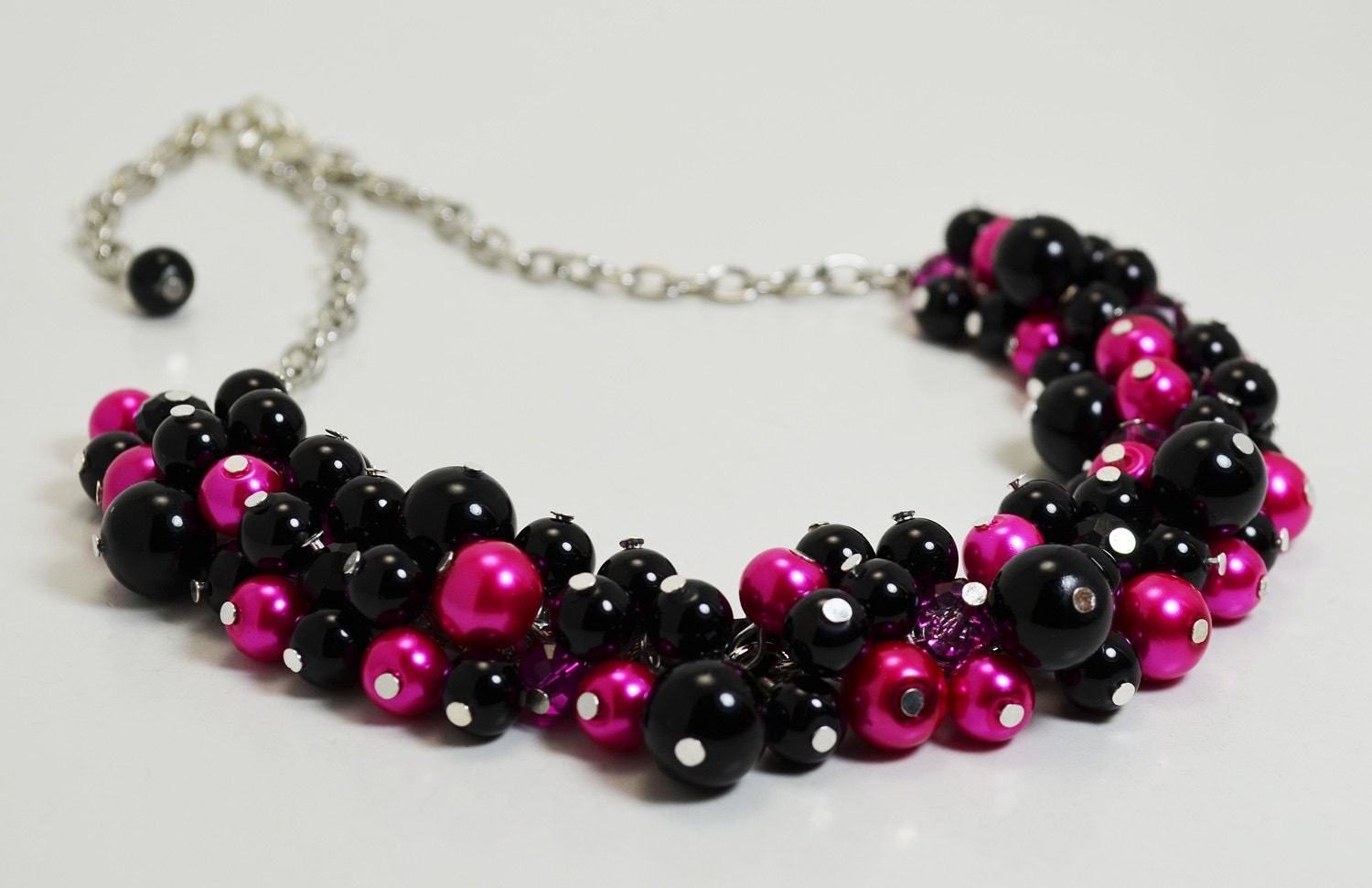 Black and Hot Pink Necklace Chunky Necklace Pink and Black