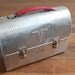 Vintage Silver Metal Thermos Lunch Box With Red Handle
