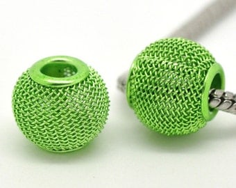 Green Mesh Beads - Spacer Focal - 12x14mm - 5pcs - Ships IMMEDIATELY from California - B564