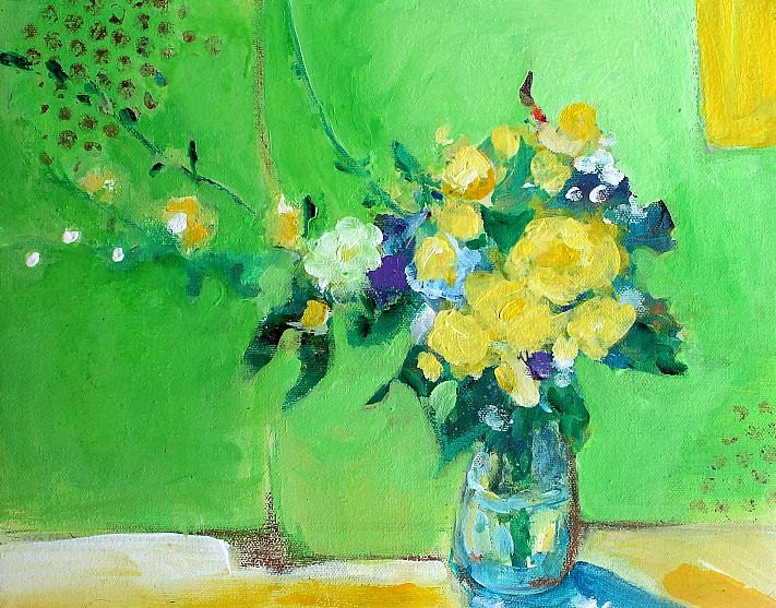 Colorful Abstract Floral Still Life Modern Art Yellow Etsy Abstract