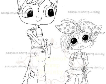 INSTANT DOWNLOAD Digital Digi Stamps Big Eye Big Head Dolls