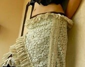 Custom Order - Gypsy Wrap Skirt / Hip Scarf with 3 Shirring Adjusters - Cream Lace & Chiffon - Bellydance, Burlesque, Boho, Pixie