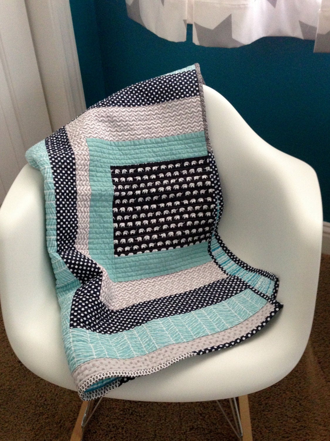 Modern Blue Elephant Baby Quilt